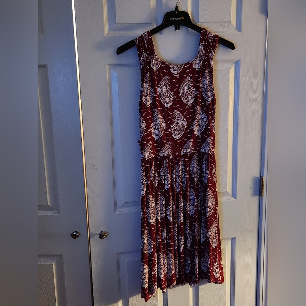 Lands' End M 10-12 Red White Nautical Sail Boat Faux Wrap Dress Stretch